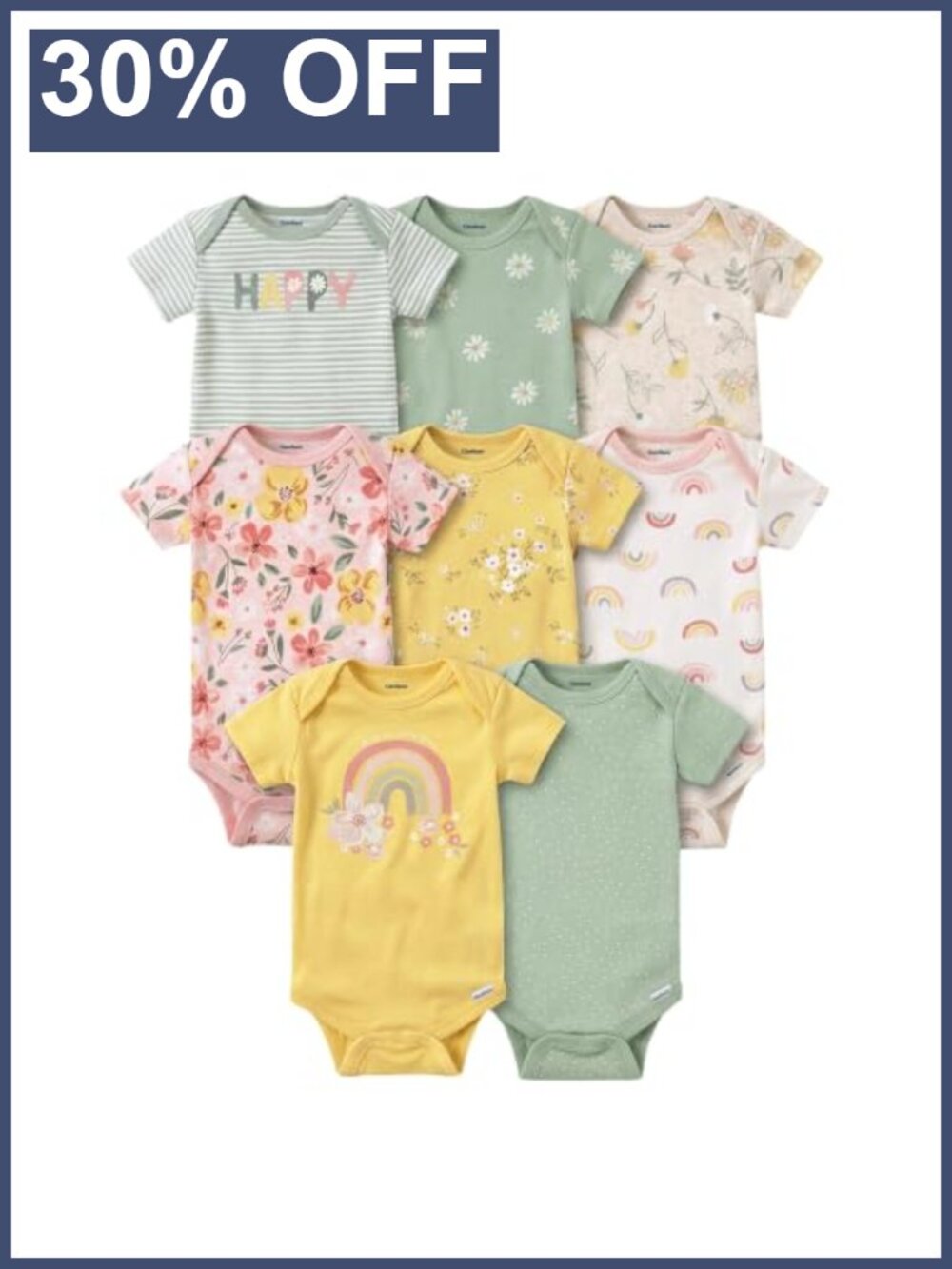Baby Girls 8-Pack Short Sleeve Bodysuits - 100% Cotton, Snap Closure